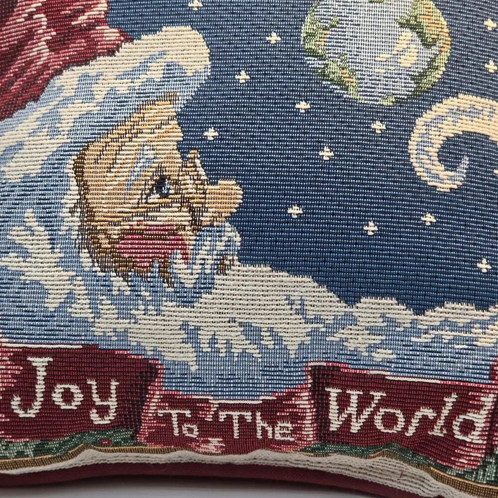 Joy To The World Christmas Santa Moon Woven Tapestry Throw Pillow Vintage